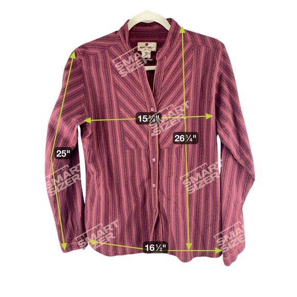 Woolrich Womens Petite Sz M Striped Button-Up Shirt Cotton Long Sleeve Burgundy - Picture 4 of 7